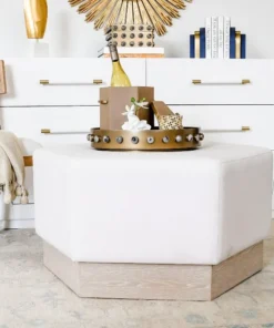 Worlds Away New Arrivals Myra Ottoman Cerused Oak White Linen