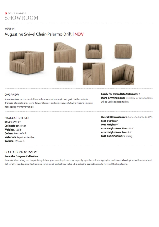 Four Hands New Arrivals Augustine Chair Palermo Drift Leather 10 Four Hands New Arrivals Augustine Chair Palermo Drift Leather