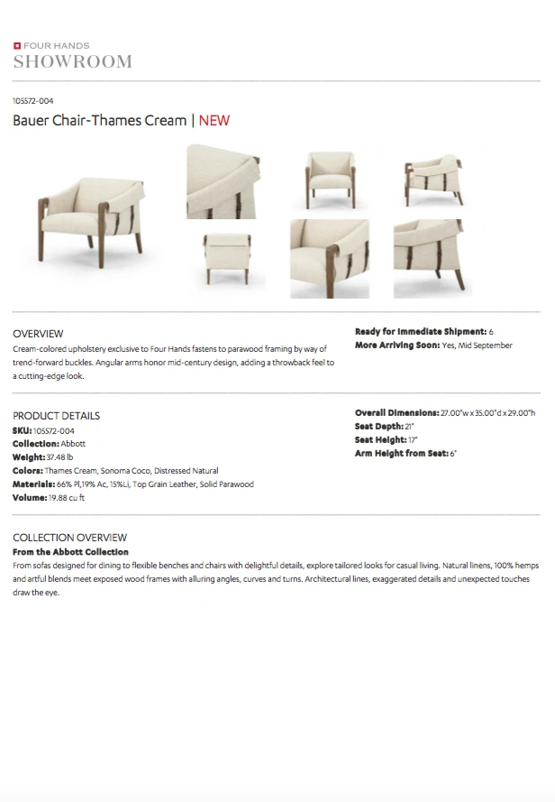 Four Hands Bauer Chair Thames Cream New Arrivals 9 Four Hands Bauer Chair Thames Cream New Arrivals