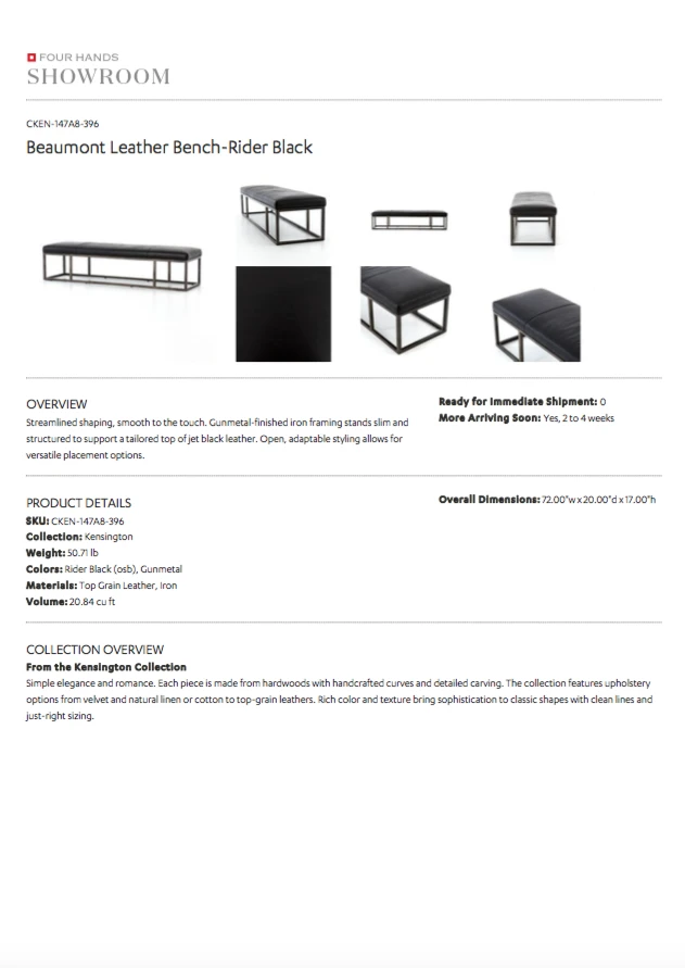 Four Hands New Arrivals Beaumont Bench Rider Black Leather 8 Four Hands New Arrivals Beaumont Bench Rider Black Leather