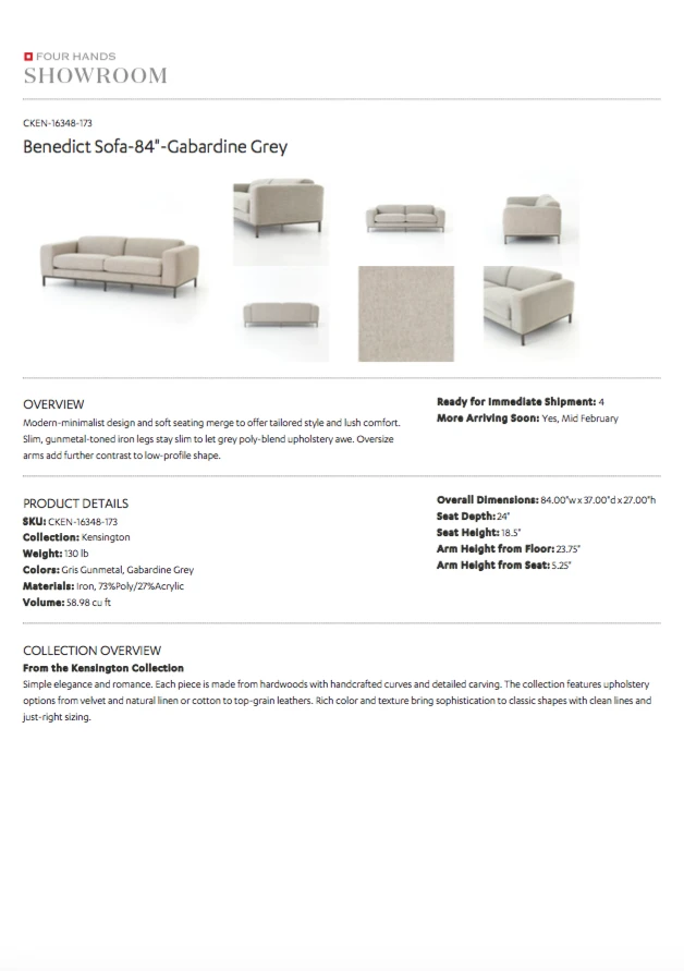 Four Hands New Arrivals Benedict Sofa Gabardine Grey 8 Four Hands New Arrivals Benedict Sofa Gabardine Grey