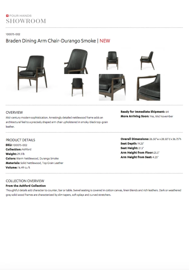 Four Hands New Arrivals Braden Dining Arm Chair Durango Smoke Leather 11 Four Hands New Arrivals Braden Dining Arm Chair Durango Smoke Leather