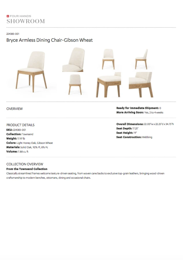 Four Hands Bryce Armless Dining Chair Gibson Wheat 9 Four Hands Bryce Armless Dining Chair Gibson Wheat