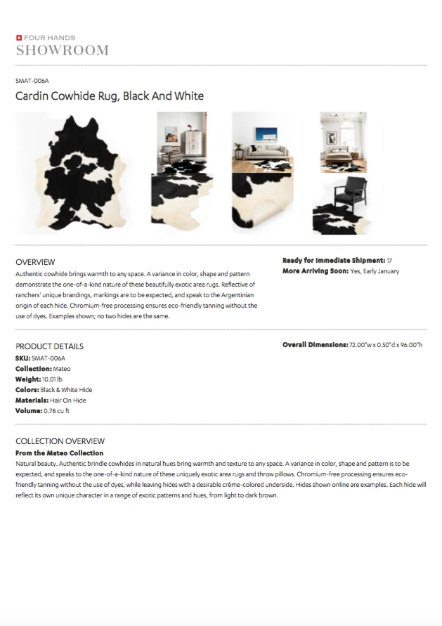 Four Hands Cardin Cowhide Rug Black And White New Arrivals 8 Four Hands Cardin Cowhide Rug Black And White New Arrivals