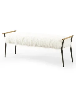 Four Hands New Arrivals Charlotte Bench Mongolian Cream Fur