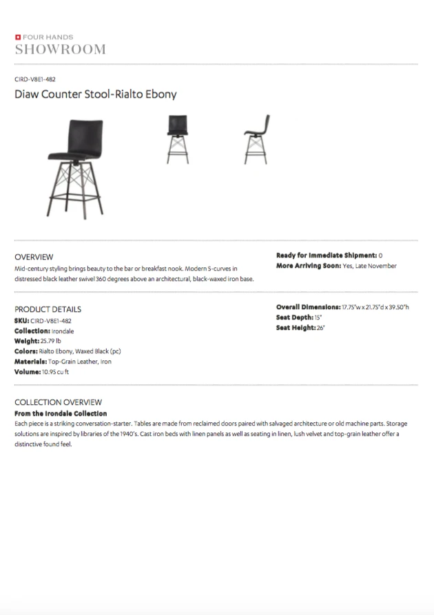 Four Hands Diaw Counter Stool Rialto Ebony New Arrivals 4 Four Hands Diaw Counter Stool Rialto Ebony New Arrivals