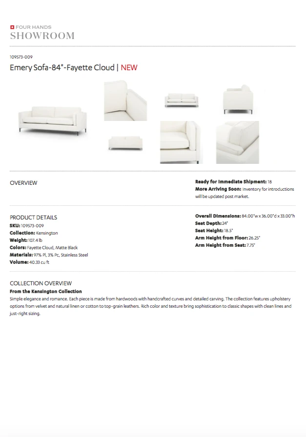 Four Hands New Arrivals Emery Sofa Fayette Cloud 8 Four Hands New Arrivals Emery Sofa Fayette Cloud