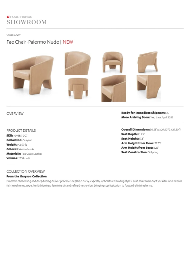 Four Hands Fae Chair Palermo Nude 11 Four Hands Fae Chair Palermo Nude