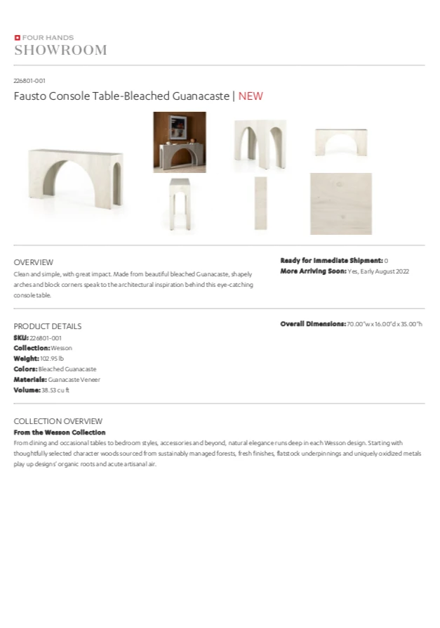 Four Hands New Arrivals Fausto Console Table 11 Four Hands New Arrivals Fausto Console Table