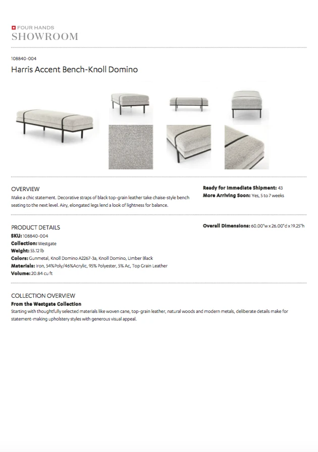 Four Hands Harris Bench 9 Four Hands Harris Bench