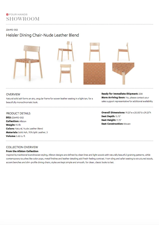 Four Hands New Arrivals Heisler Dining Chair Natural 10 Four Hands New Arrivals Heisler Dining Chair Natural