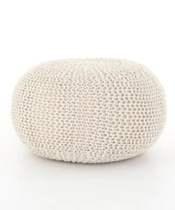 Four Hands Jute Knit Pouf White New Arrivals