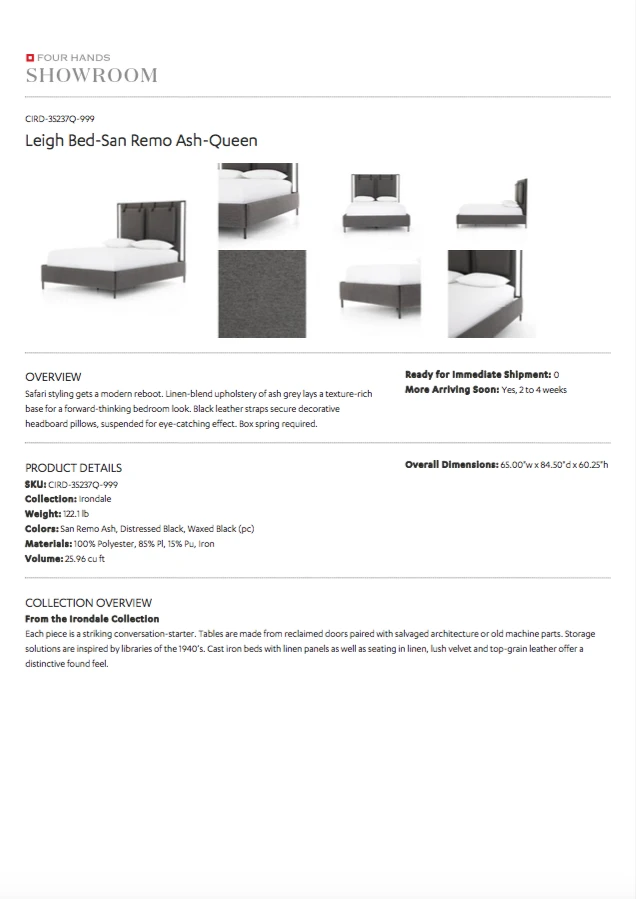 Four Hands Leigh Bed San Remo Ash New Arrivals 11 Four Hands Leigh Bed San Remo Ash New Arrivals