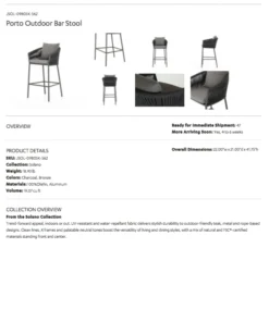 Four Hands Porto Outdoor Bar Stool Charcoal