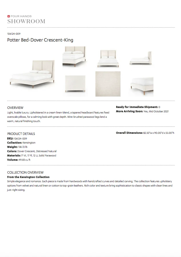 Four Hands Madison Bed Cambric Ivory 8 Four Hands Madison Bed Cambric Ivory