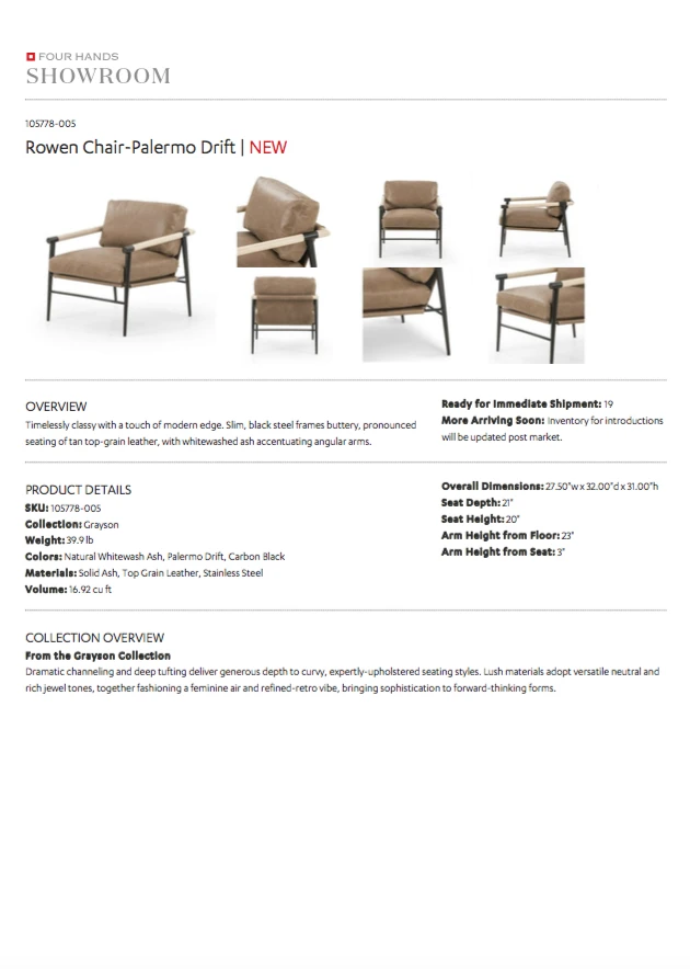 Four Hands New Arrivals Rowen Chair Palermo Drift 9 Four Hands New Arrivals Rowen Chair Palermo Drift