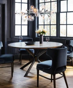 Four Hands Spider Round Dining Table English Brown Oak