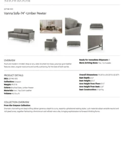 Four Hands Vanna Sofa Pewter Leather