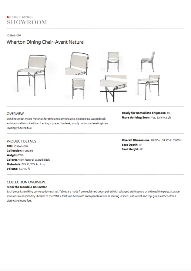 Four Hands New Arrivals Wharton Dining Chair Avant Natural 8 Four Hands New Arrivals Wharton Dining Chair Avant Natural