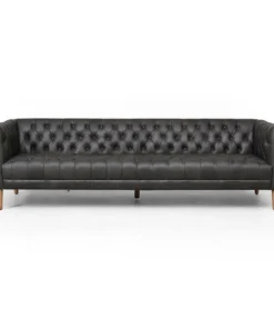 Four Hands Williams Extra Long Leather Sofa Washed Ebony