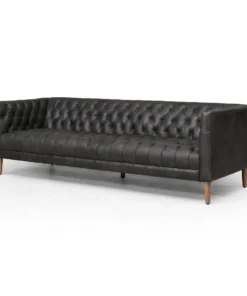 Four Hands Williams Extra Long Leather Sofa Washed Ebony