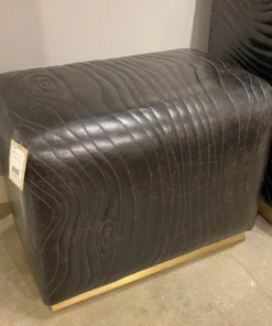 Global Views Forest Ottoman Charcoal Leather