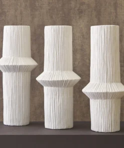 Global Views Ascending Ring Vases Matte White Set Of 3