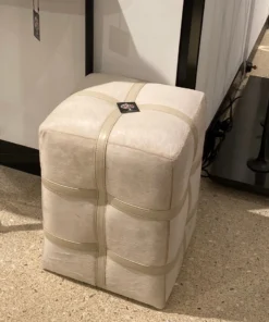 Global Views Belted Pouf Ivory Hair On Hide