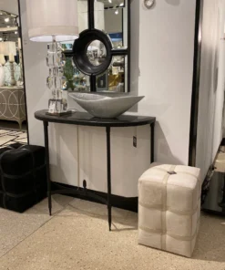 Global Views Belted Pouf Ivory Hair On Hide