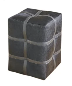 Global Views Belted Pouf Black Hair On Hide New Arrivals