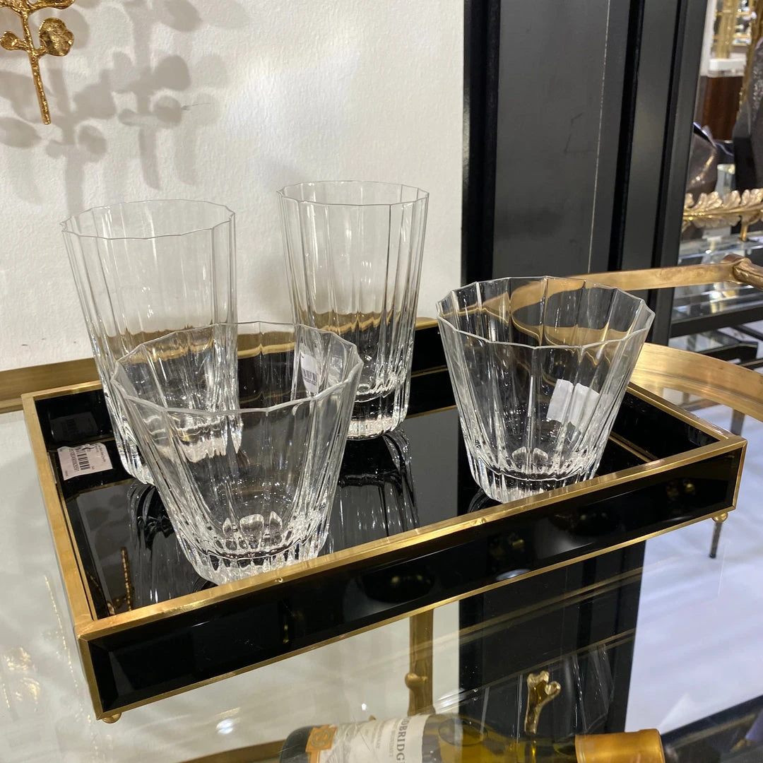 Global Views New Arrivals Bevelled Black Glass Tray Set 4 Global Views New Arrivals Bevelled Black Glass Tray Set