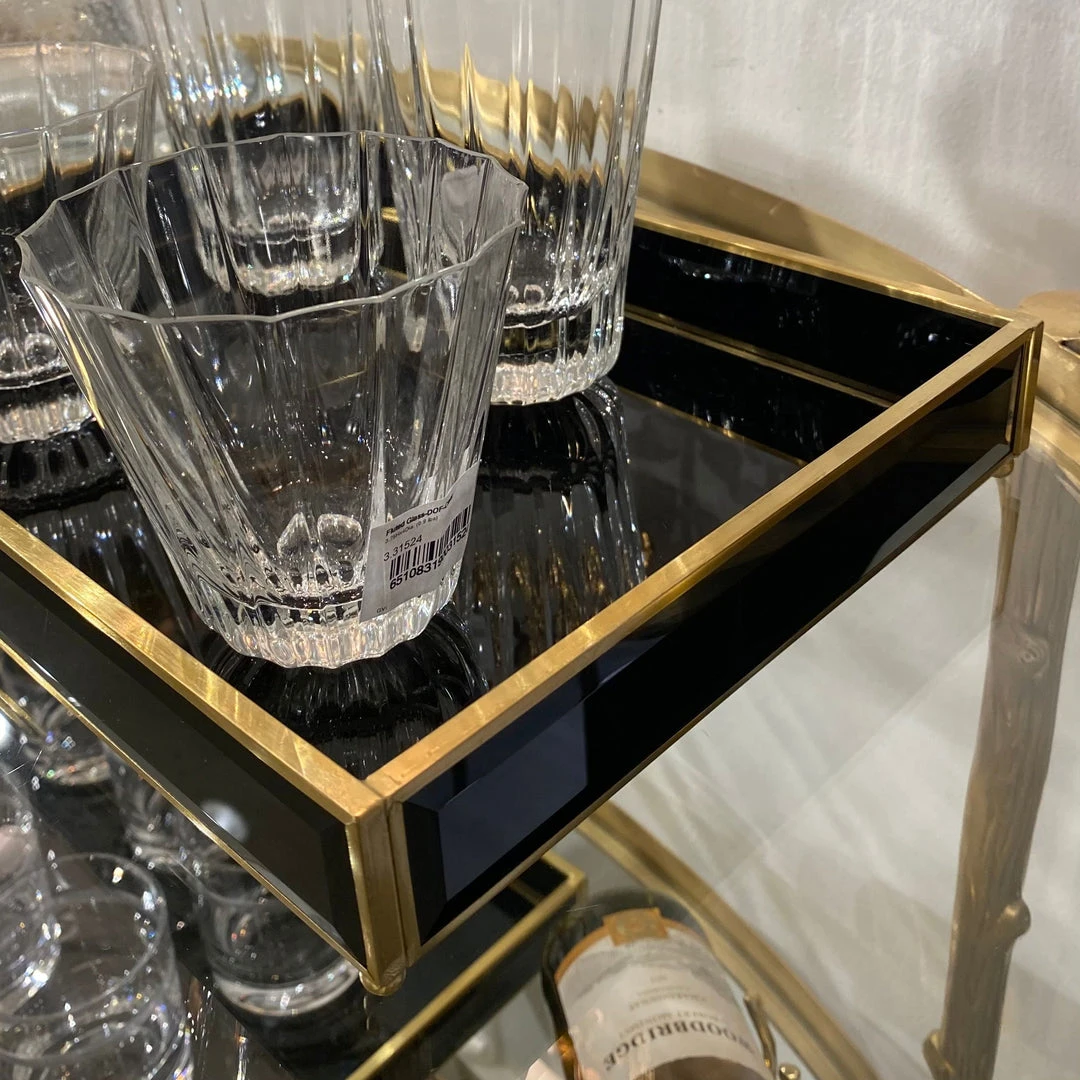 Global Views New Arrivals Bevelled Black Glass Tray Set 3 Global Views New Arrivals Bevelled Black Glass Tray Set