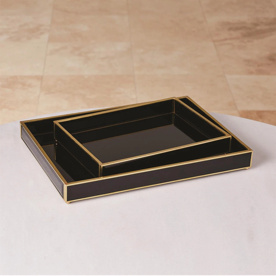 Global Views New Arrivals Bevelled Black Glass Tray Set 2 Global Views New Arrivals Bevelled Black Glass Tray Set