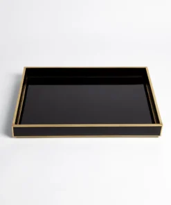 Global Views New Arrivals Bevelled Black Glass Tray Set 12 Global Views New Arrivals Bevelled Black Glass Tray Set