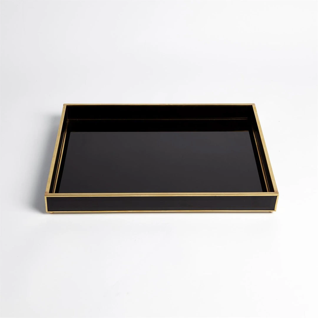 Global Views New Arrivals Bevelled Black Glass Tray Set 5 Global Views New Arrivals Bevelled Black Glass Tray Set