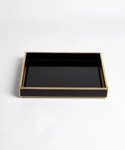 Global Views New Arrivals Bevelled Black Glass Tray Set 13 Global Views New Arrivals Bevelled Black Glass Tray Set