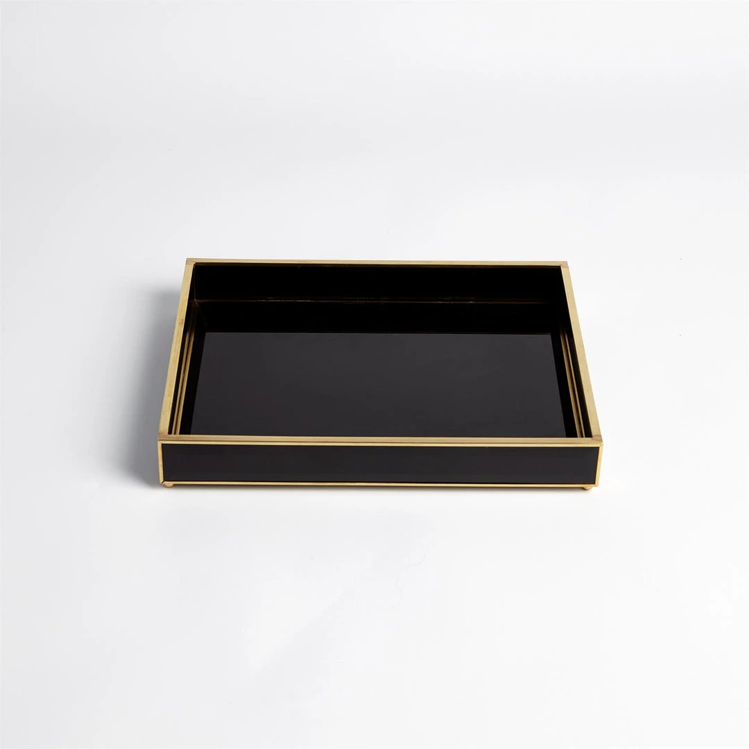 Global Views New Arrivals Bevelled Black Glass Tray Set 6 Global Views New Arrivals Bevelled Black Glass Tray Set