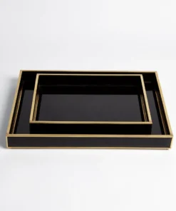 Global Views New Arrivals Bevelled Black Glass Tray Set