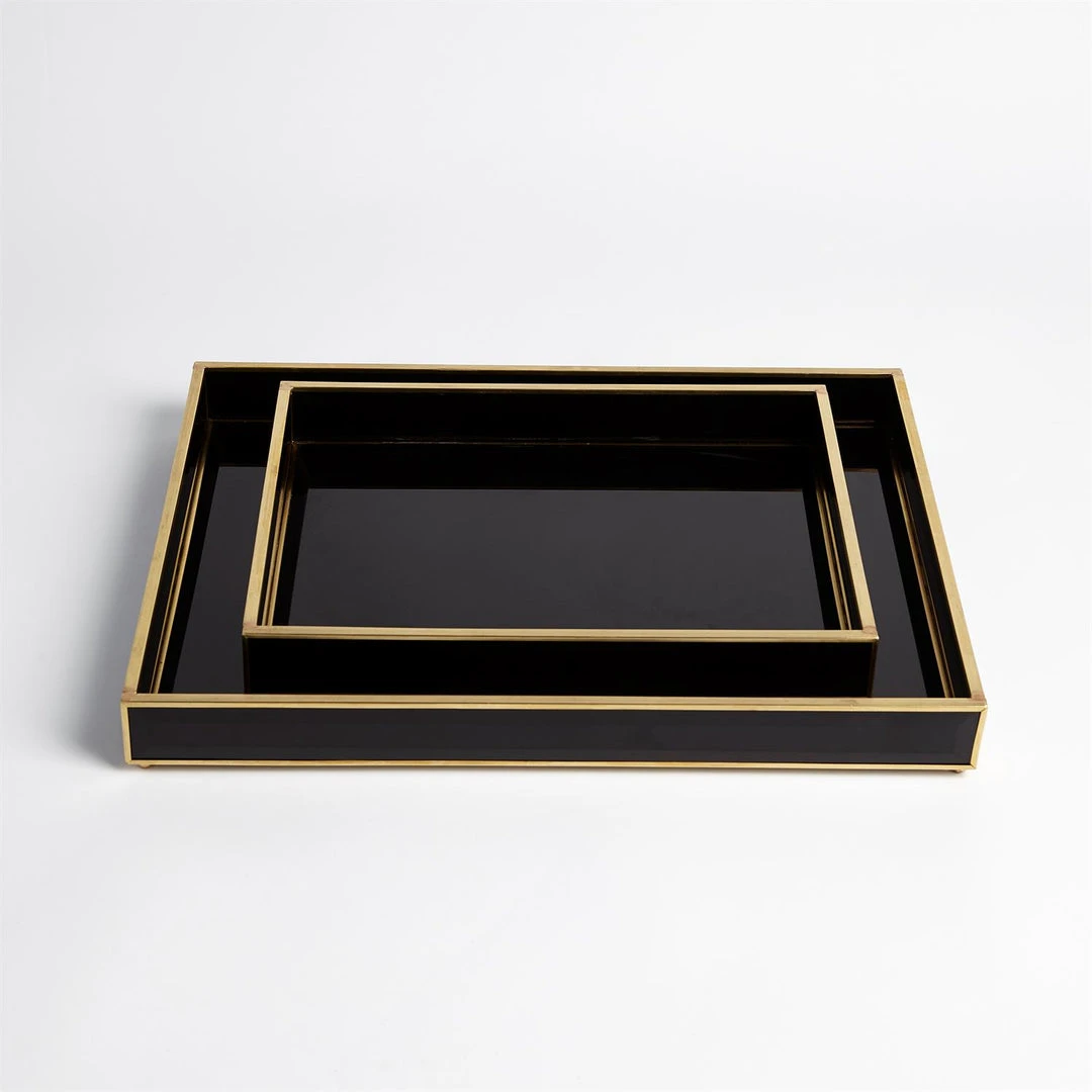 Global Views New Arrivals Bevelled Black Glass Tray Set 1 Global Views New Arrivals Bevelled Black Glass Tray Set