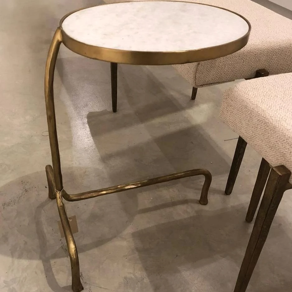 Global Views Cantilever Table Brass With White Marble Top 2 Global Views Cantilever Table Brass With White Marble Top