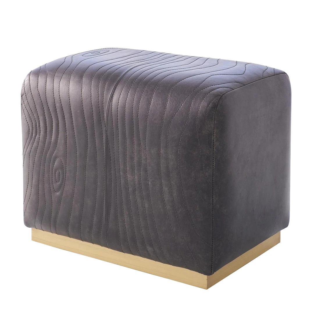 Global Views Forest Ottoman Charcoal Leather 1 Global Views Forest Ottoman Charcoal Leather