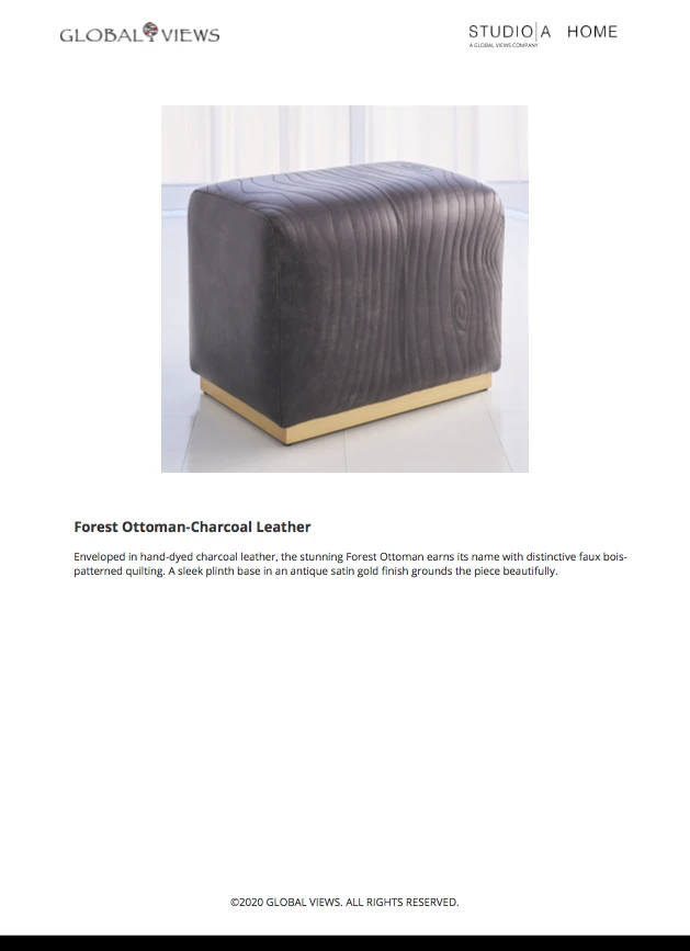 Global Views Forest Ottoman Charcoal Leather 4 Global Views Forest Ottoman Charcoal Leather