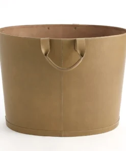 Global Views Oval Leather Putty Bucket Oversized New Arrivals