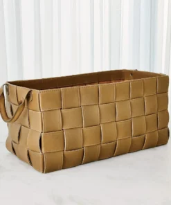 Global Views Soft Woven Leather Baskets Putty Set Of Two 10 Global Views Soft Woven Leather Baskets Putty Set Of Two