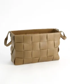 Global Views Soft Woven Leather Baskets Putty Set Of Two 12 Global Views Soft Woven Leather Baskets Putty Set Of Two