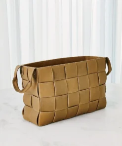 Global Views Soft Woven Leather Baskets Putty Set Of Two 11 Global Views Soft Woven Leather Baskets Putty Set Of Two