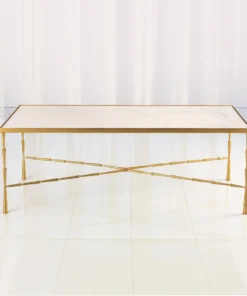 Global Views Spike Cocktail Table Antique Brass White Marble