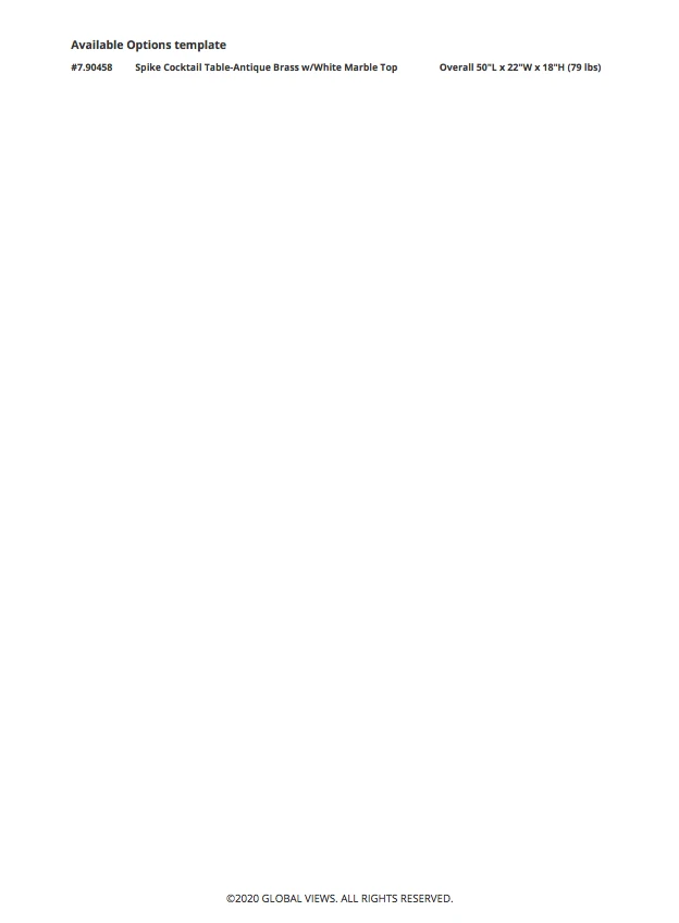 Global Views Spike Cocktail Table Antique Brass White Marble 4 Global Views Spike Cocktail Table Antique Brass White Marble