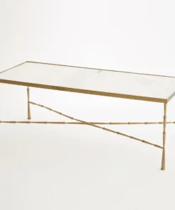 Global Views Spike Cocktail Table Antique Brass White Marble