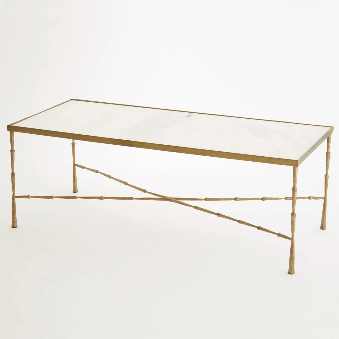 Global Views Spike Cocktail Table Antique Brass White Marble 1 Global Views Spike Cocktail Table Antique Brass White Marble